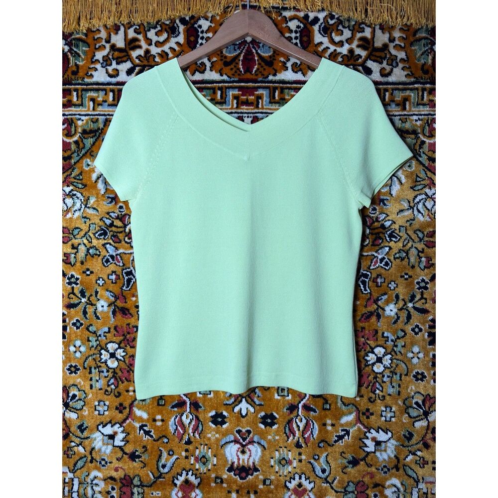 90s Vintage Talbots Mint Green Knit Short Sleeve Top sz M